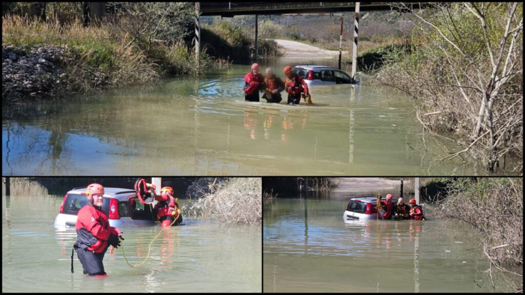 Una persona rimasta bloccata con la propria autovettura in un sottopasso allagato a Montefalcone del Sannio