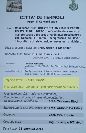 Il cartello lavori Rotonda delle Paranze Il cartello lavori della Rotonda delle Paranze