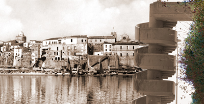 Il porto di Termoli con l'antica scala di accesso al Borgo e l'attuale